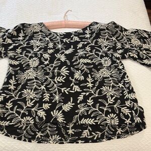 Black and White Floral Embroidered Top